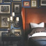 masculine-bedroom-boy-bed-room-decorating-ideas-leather-headboard-navy-blue-painted-walls-gallery-art