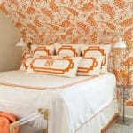 orange-bedroom-quadrille-china-seas-lysette-wallpaper-janie-molster-designs-bedroom-monogrammed-linens-leontine