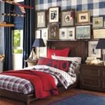 pottery-barn-kids-boy-bedroom-blue-white-gingham-buffalo-check-plaid-tartain-wallpaper-bedding-red-white-blue-traditional-classic-design