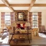 suzanne-kasler-hickory-chair-robert-kime-fabric-curtains-stone-fireplace-mantle-mantel-blackberry-farm-tennessee