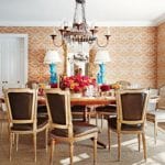 traditional-dining-room-french-chairs-shelley-johnstone-decorating-with-orange-damask-wallpaper