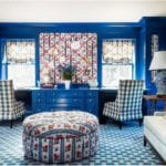 Shazalynn Cavin-Winfrey home office blue white buffalo check print chinoiserie lamps