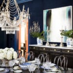 glamorous-dining-room-navy-velvet-walls-crystal-chandelier