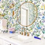 caitlin-wilson-wallpaper-bathroom-girls-kohler-facets-marble-countertops