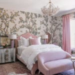 rachel-parcell-isla-rose-bedroom-pink-princess-roses-flowers-silk-curtains-elegant-velvet-headboard-gracie-wallpaper-hand-painted