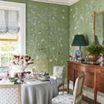 caroline-gidiere-dining-room-alabama-veranda-de-gournay-hand-painted-chinoiserie-wallpaper-jib-door-blue-and-white-floral-stripes