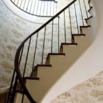 toile-wallpaper-spiral-staircase-beige-cream-brown-tan-historic-home-wallpaper