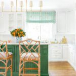 tori-alexander-interiors-green-island-painted-white-marble-kitchen-faux-bamboo-barstools