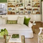 Minnette Jackson living room chintz bookcase styling farrow ball calk green
