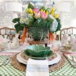 michele-strauts-crafting-culture-easter-tablescape-cabbageware-tureen-floral-arrangement-bunnies-gingham-buffalo-check-plaid