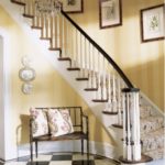spiral-stairs-foyer-black-white-marble-checkerboard-floor-stair-runner-traditional-design-mark-phelps