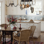 traditional-persian-rugs-classic-white-kitchen-blue-and-white-chinese-plates-on-wall-brass-chandelier-southern-style-interior-design