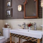 red-white-blue-patriotic-home-tour-fourth-of-july-4-John-Eason-greenwich-connecticut-home-tour-tartan-plaid-wallpaper-preppy-powder-room