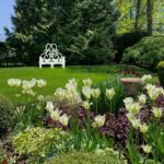 Bettie-Bearden-Pardee-Private-Newport-Rhode-Island-Garden-Tour-tulips-bench