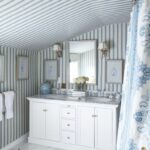 Brittany-Bromley-Designer-Bedford-New-York-Home-Tour-House-Beautiful-18th-century-restoration-blue-and-white-striped-bathroom-attic-shower-curtain-custom
