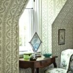 cathy-kincaid-antique-writing-desk-dolly-upholstered-walls-wallpaper-bowood-chintz-cowtan-tout-colefax-fowler-antique-desk