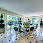 craig-wright-richard-manion-holmby-hills-california-mansion-garden-room-treillage-trellis-blue-and-white-chinese-porcelain-mirrored-table