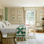 colefax-fowler-bowood-chintz-bedroom-green-white-quilt-buffalo-check-print-plaid-antique-botanicals-framed-art
