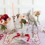 clary-bosbyshell-christmas-tablescape-peppermints-red-pink-india-amory-tablecloth-red-bows-silver-wallace-reed-barton-bells-reindeer