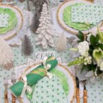 clary-bosbyshell-india-amory-tablecloth-tablescape-christmas-holiday-silver-green-lettuceware-plates-bottlebrush-bottle-brush-trees-vintage