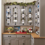 gray-grey-butlers-pantry-wood-block-countertops-hang-christmas-cards-from-ribbon-display