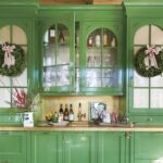 green-painted-lacquered-wet-bar-brass-christmas-decor-ideas