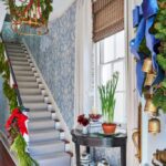 southern-living-christmas-lanvin-label-farrow-ball-st-antoine-wallpaper-damask-blue-white-paperwhites-holiday-decor-evergreens