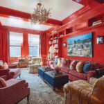 Phillip-Thomas-Manhattan-apartment-jewel-box-glamorous-library-ladybug-red-benjamin-moore-lacquered-paint
