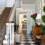 mark-d-sikes-waco-texas-1930s-home-southern-home-stark-carpet-leopard-stair-runner-black-white-checkered-painted-floors-foyer-entry-antiques