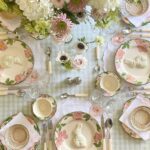easter-tablescape-desert-rose-franciscan-earthenware-tablescape-pink-green-gingham-buffalo-check-print-tablecloth