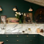 bon-atelier-farrow-ball-carriage-green-arabescato-marble-countertops-kitchen-artwork-display-classic-traditional