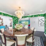 hollywood-regency-carleton-varney-dorothy-draper-dining-room-brazilliance-braziliance-wallpaper-palm-beach-chic-pink-and-green-dining-room-mirrored-murano-stark-ellipse-elipse-rug-chinoiserie