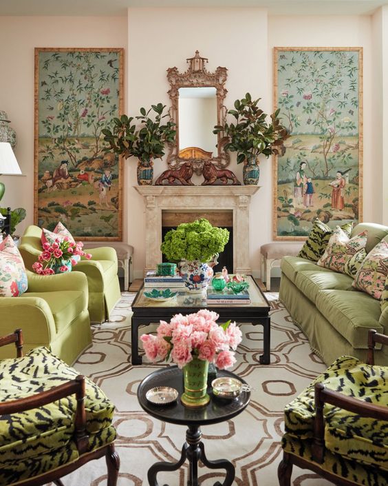 chinoiserie-wallpaper-panels-framed-green-tigre-velvet-scalamandre ...