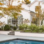 Exterior at the Barnett residence in Atherton, CA.  Architecture and interior design by Brooke and Steve Giannetti.