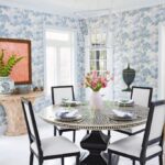 Raphaël-by-Sandberg-blue-floral-wallpaper-dining-room-hunt-slonem-diamond-bunnies-pink