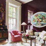 eerdmans-west-village-gallery-house-tour-living-room-aubergine-glazed-walls-mario-buatta-chintz-Jean-de-Botton-floral-painting