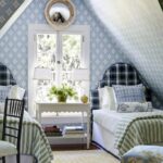 michael-maher-twin-beds-attic-bedroom-blue-and-white-farrow-ball-wallpaper