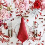 chefanie-red-toile-tablecloth-valentines-day-tablescape-pink-carnations