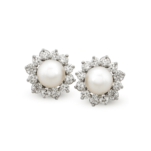 Pearl & Diamond Flower Earrings