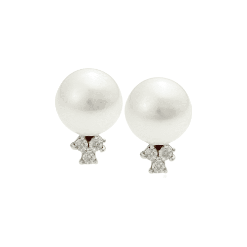 White Gold Pearl Earrings with Diamonds