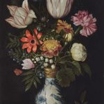 AMBROSIUS BOSSCHAERT I (ANTWERP 1573-1621 THE HAGUE), Tulips, roses, lilies of the valley, forget-me-nots, cyclamen and other flowers in a Kraak porcelain vase, with shells on a ledge