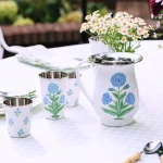 the-glam-pad-trudie-enamelware-pitcher-tumbler-floral-poppy-flower-blue-white-green