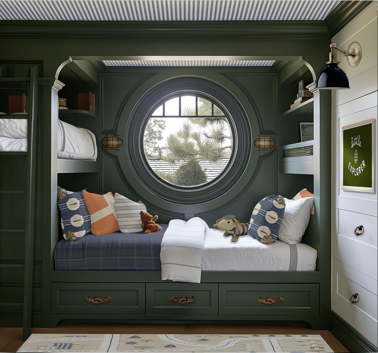 lafayette-green-benjamin-moore-paint-kids-room-bunk-beds - The Glam Pad